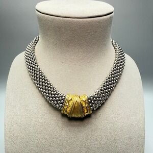 VTG Chunky Etruscan Revival Silver Tone Popcorn Chain 80s Collar Necklace 16"